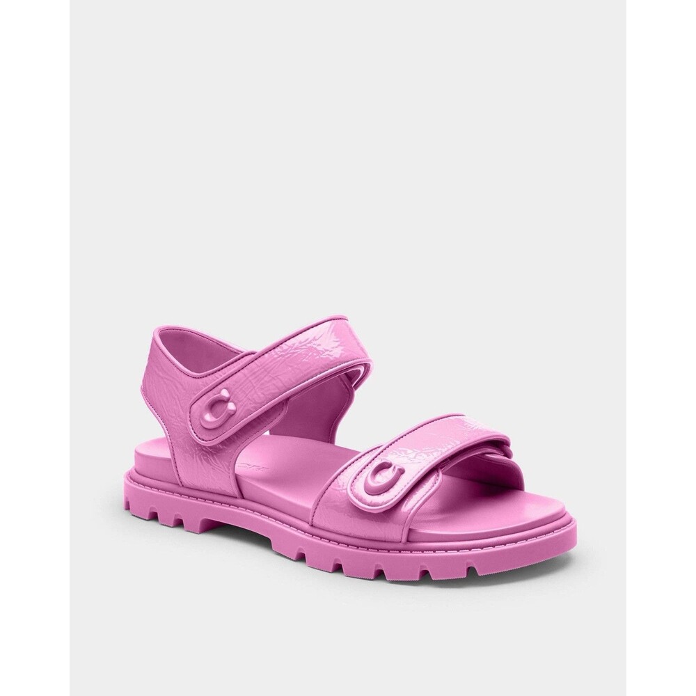 New COACH Women’s Brynn Fuchsia Pink Patent Leather Double Strap Sandals
